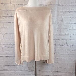 Chelsea & Theodore Button-Side Lightweight Sweater NWT Women’s Large‎ Beige